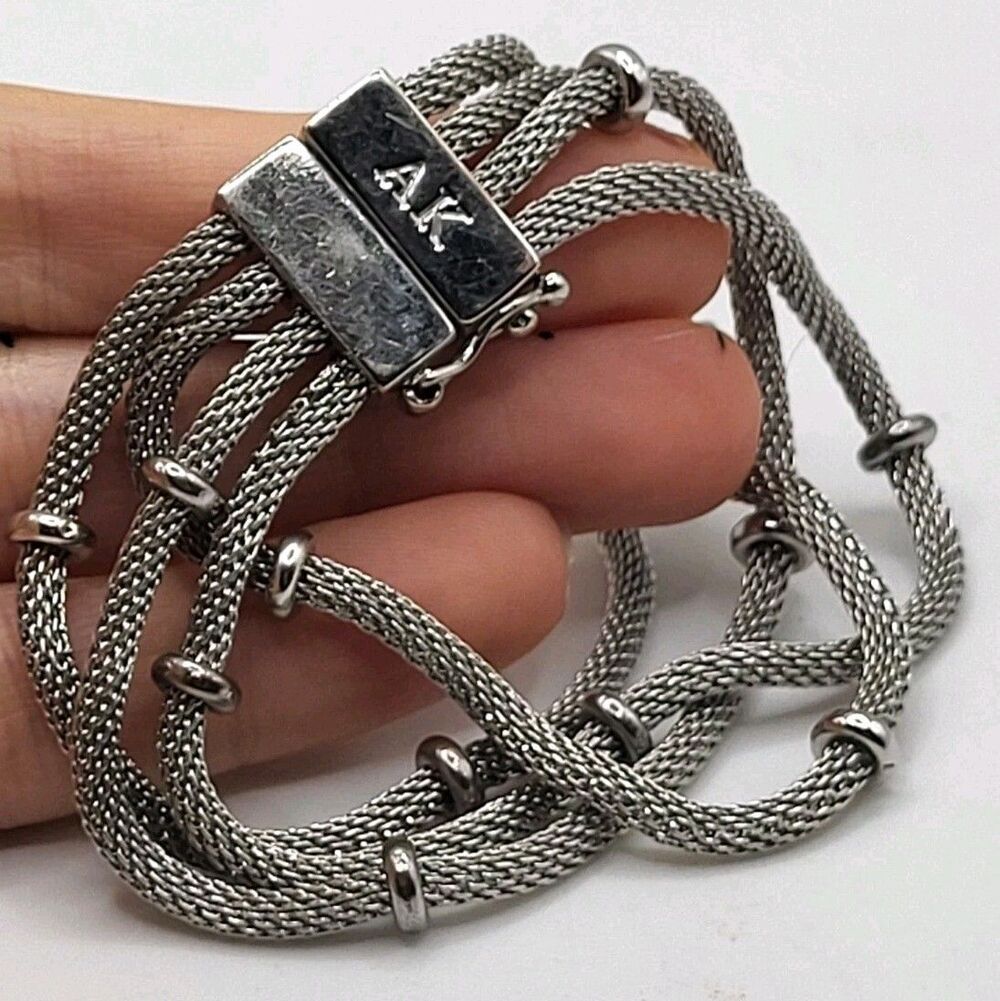 Anne Klein Silvertone Metal Mesh Bracelet Cuff 0.75in Wide Safety Minimalist